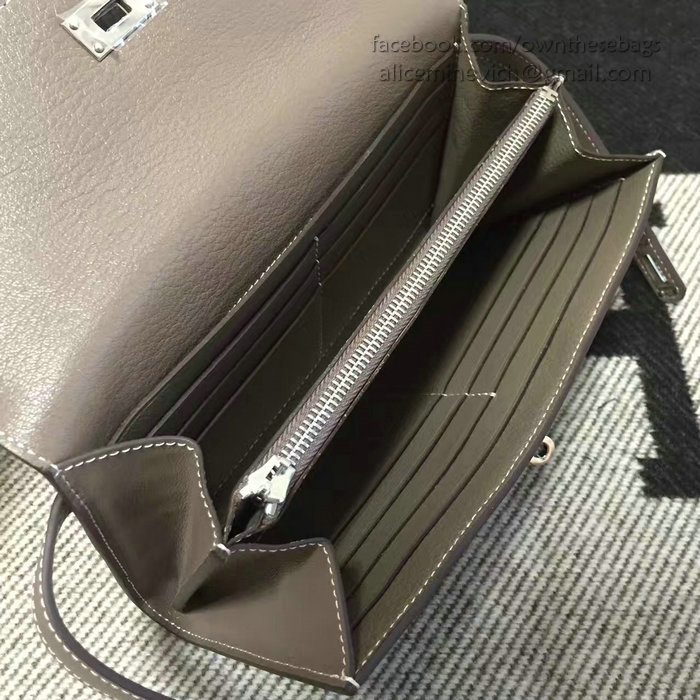 Hermes Kelly Clutch Bag in Grey Swift Leather HK1210