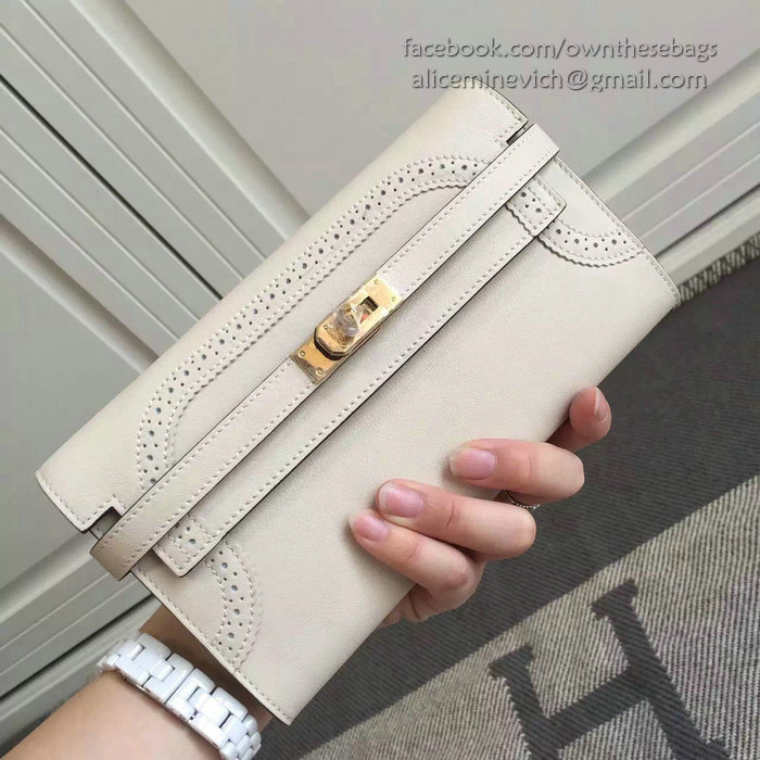 Hermes Kelly Clutch Bag in Off-white Swift Leather HK1210