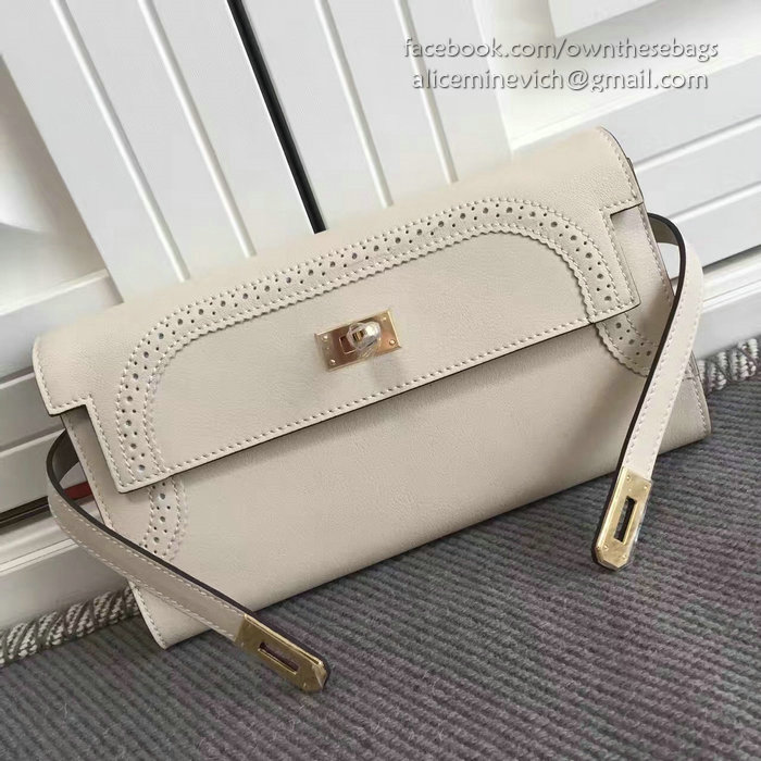 Hermes Kelly Clutch Bag in Off-white Swift Leather HK1210