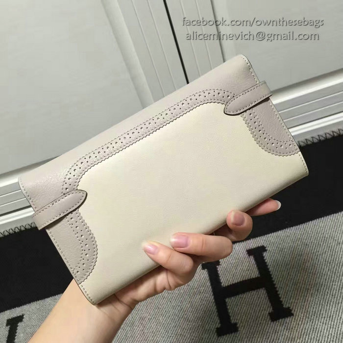 Hermes Kelly Clutch Bag in Off-white and Grey Swift Leather HK1210