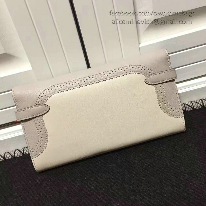 Hermes Kelly Clutch Bag in Off-white and Grey Swift Leather HK1210