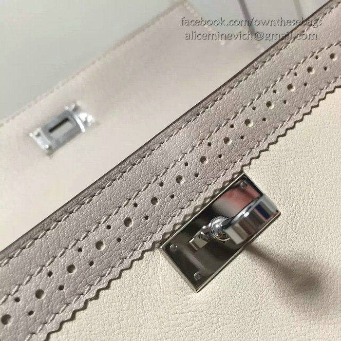 Hermes Kelly Clutch Bag in Off-white and Grey Swift Leather HK1210