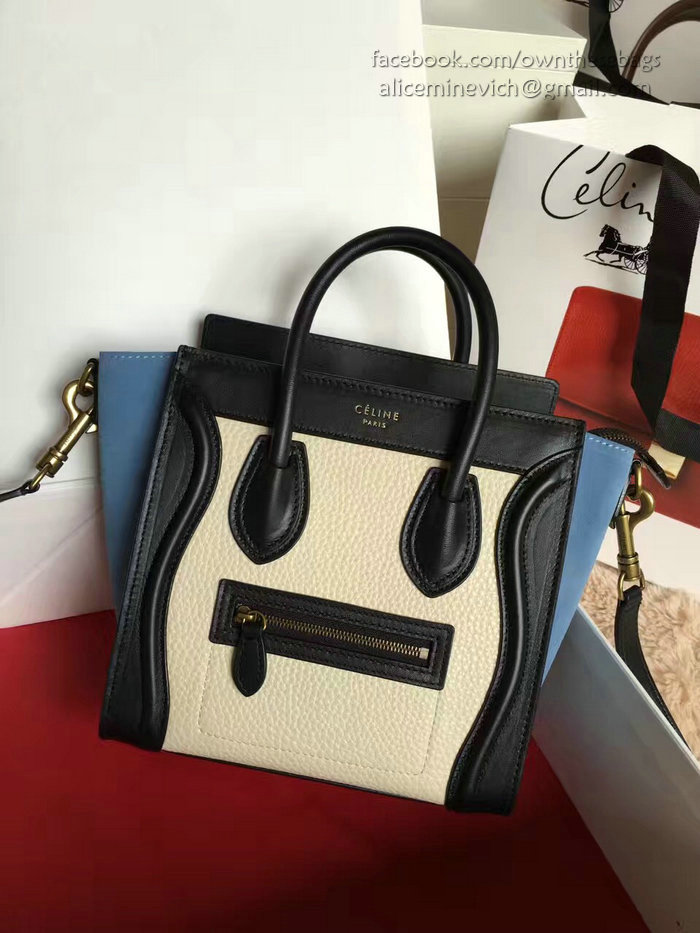 Celine Nano Luggage Beige&Blue Original Leather CL112510