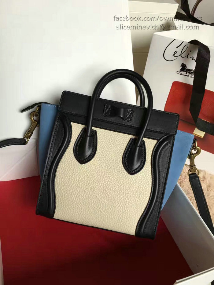 Celine Nano Luggage Beige&Blue Original Leather CL112510