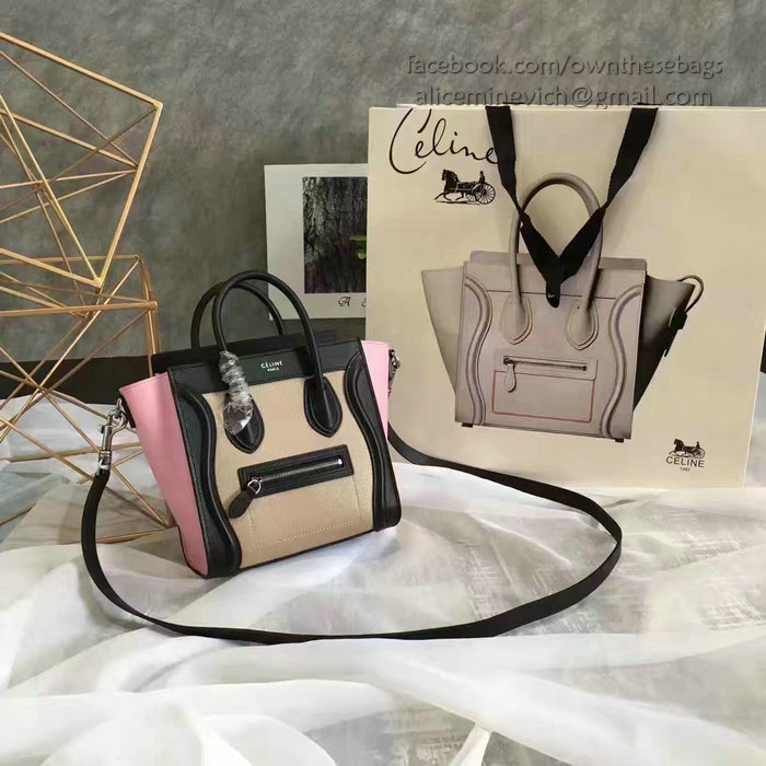 Celine Nano Luggage Beige&Pink Original Leather CL112510