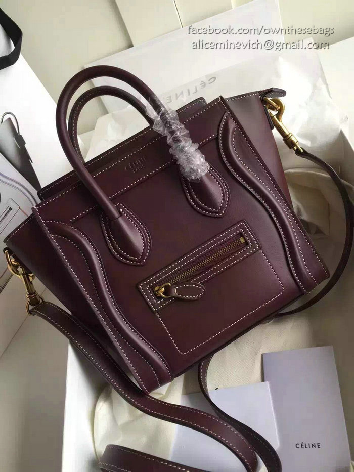 Celine Nano Luggage Burgundy Original Leather CL112510