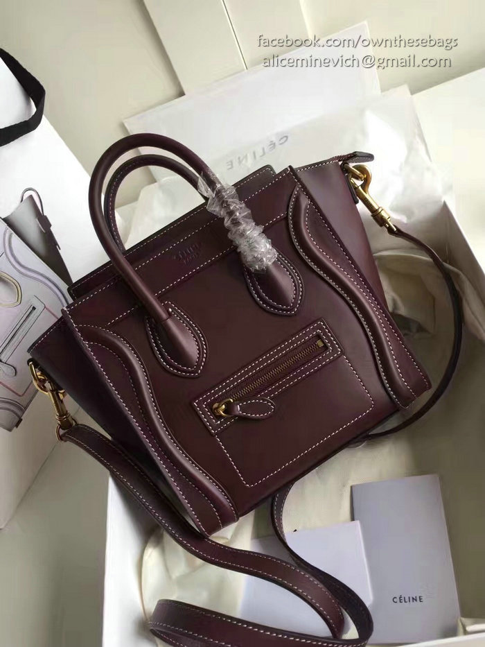 Celine Nano Luggage Burgundy Original Leather CL112510