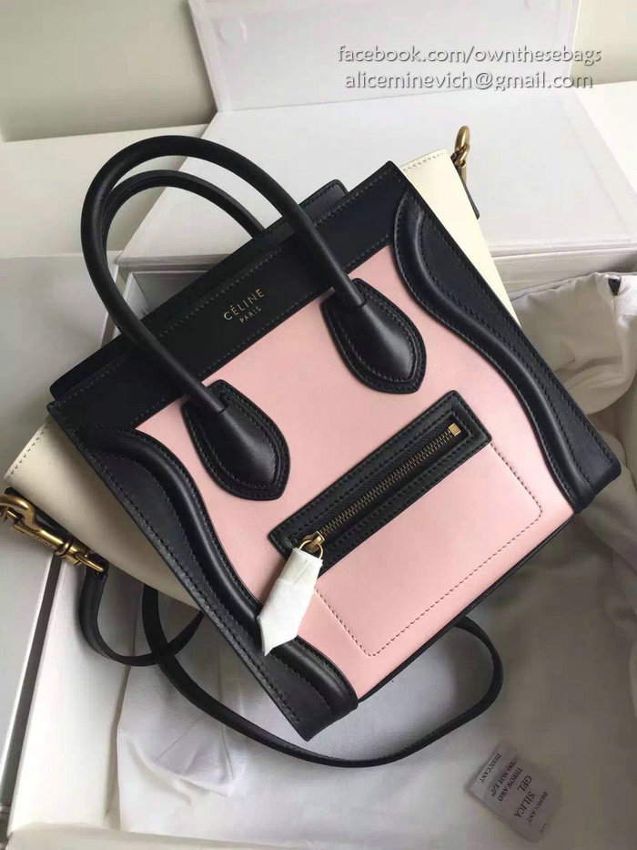 Celine Nano Luggage Pink&Off-white Original Leather CL112510