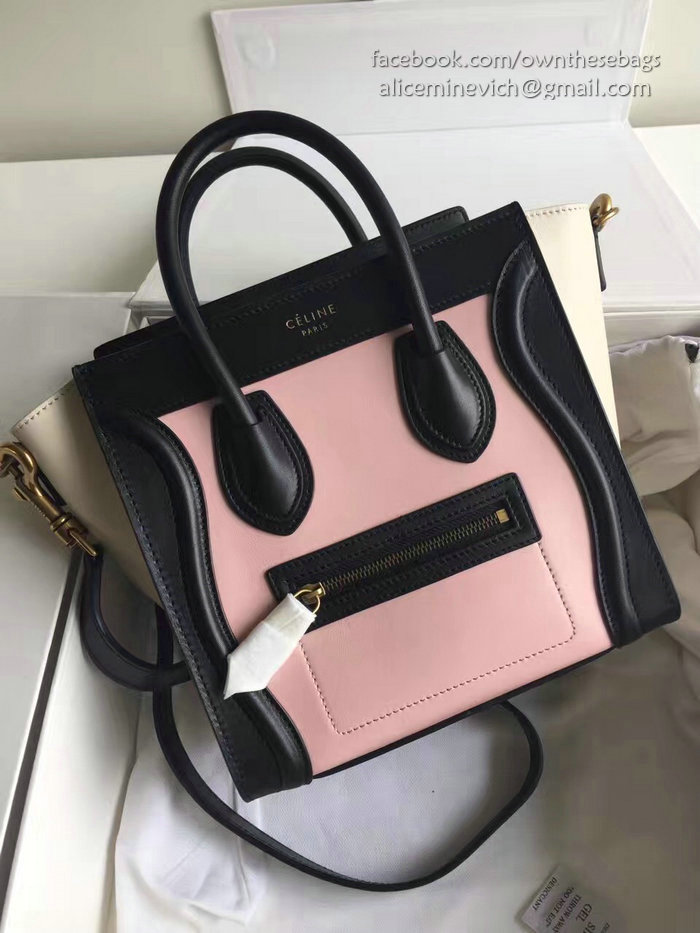 Celine Nano Luggage Pink&Off-white Original Leather CL112510