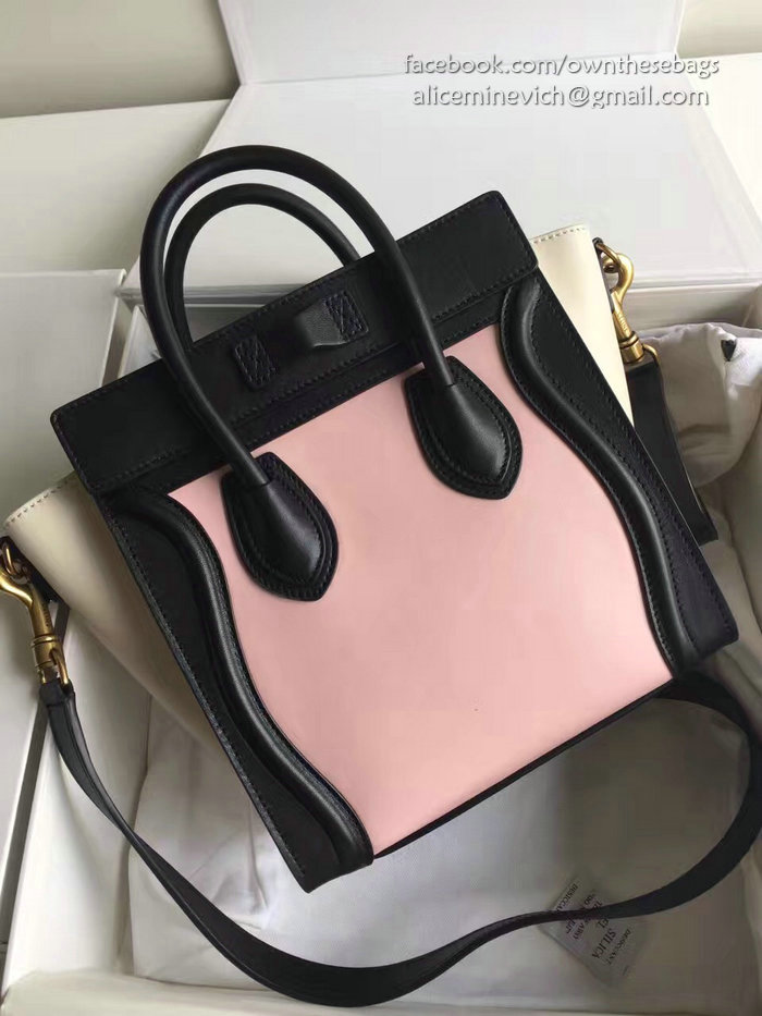 Celine Nano Luggage Pink&Off-white Original Leather CL112510