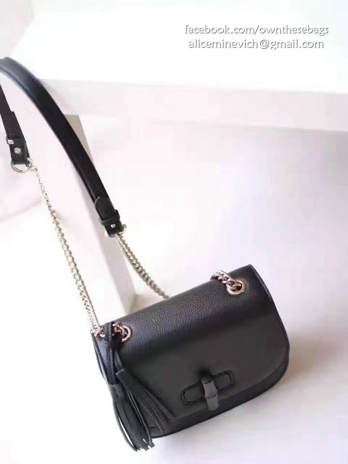 Gucci Miss Bamboo Soft Black Leather Shoulder Bag 387610