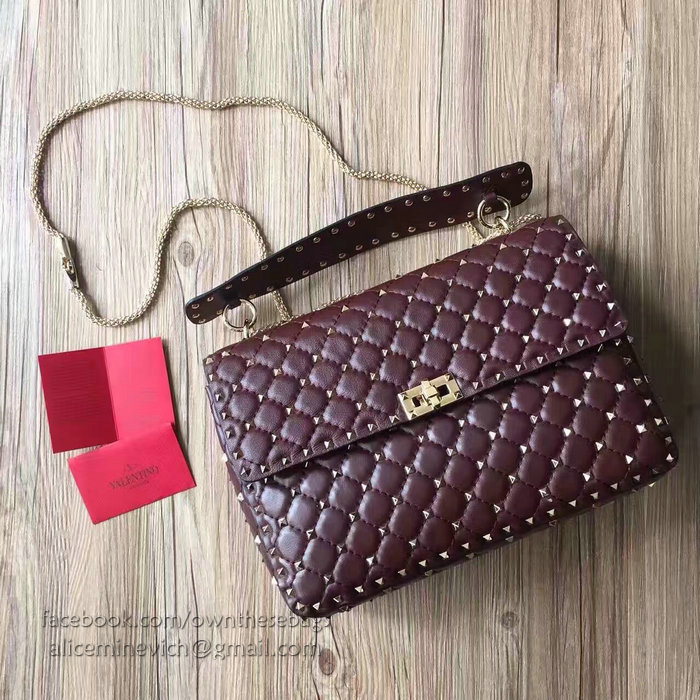 Valentino Garavani Rockstud Spike Bag Burgundy Lambskin V1124