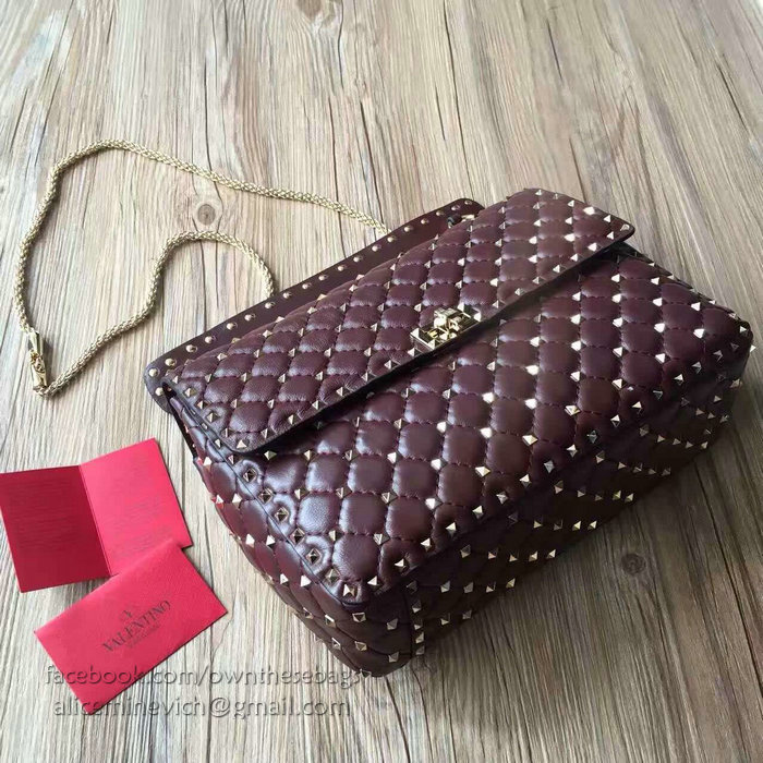 Valentino Garavani Rockstud Spike Bag Burgundy Lambskin V1124