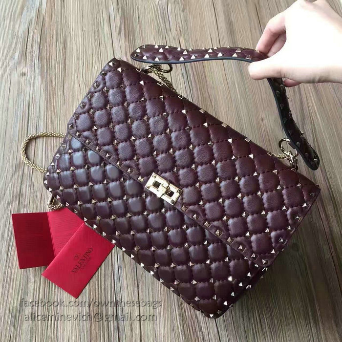 Valentino Garavani Rockstud Spike Bag Burgundy Lambskin V1124