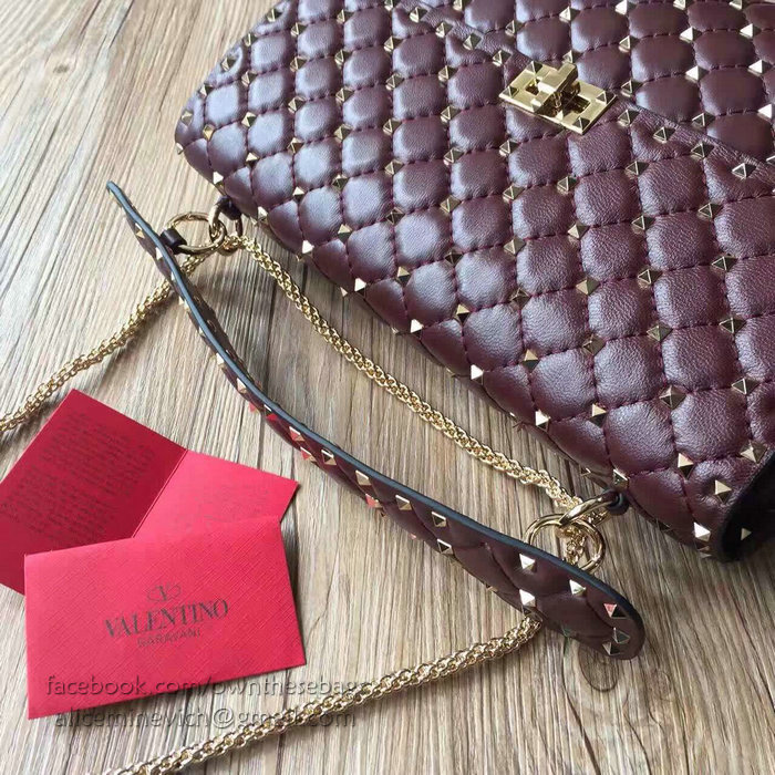 Valentino Garavani Rockstud Spike Bag Burgundy Lambskin V1124