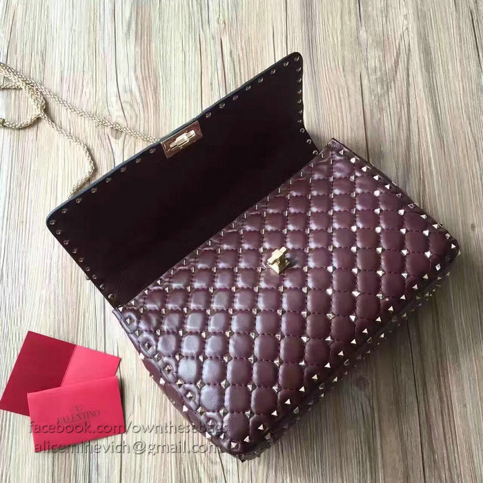 Valentino Garavani Rockstud Spike Bag Burgundy Lambskin V1124