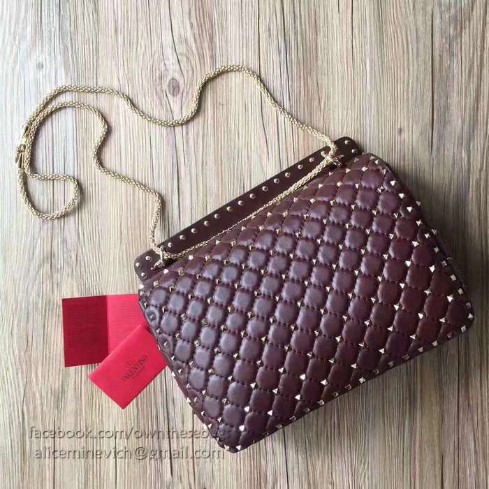 Valentino Garavani Rockstud Spike Bag Burgundy Lambskin V1124