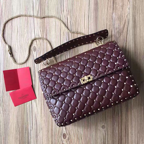 Valentino Garavani Rockstud Spike Bag Burgundy Lambskin V1124