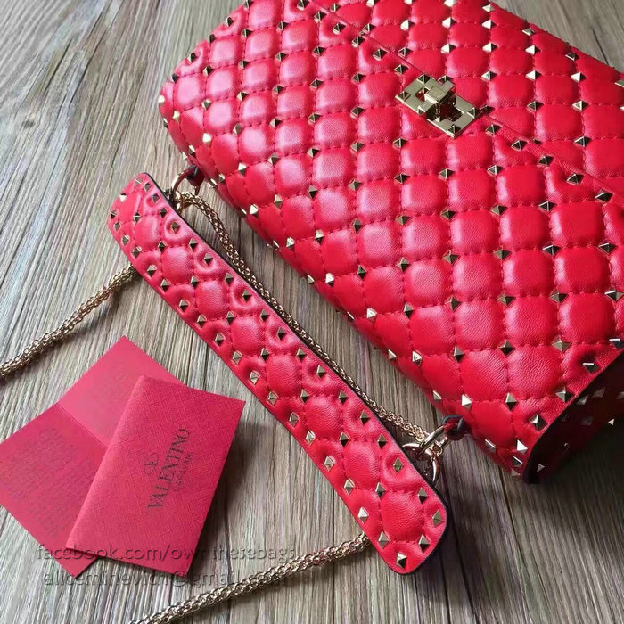 Valentino Garavani Rockstud Spike Bag Red Lambskin V1124