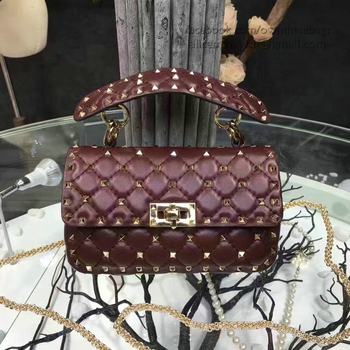 Valentino Garavani Rockstud Spike Small Bag Burgundy Lambskin V281110