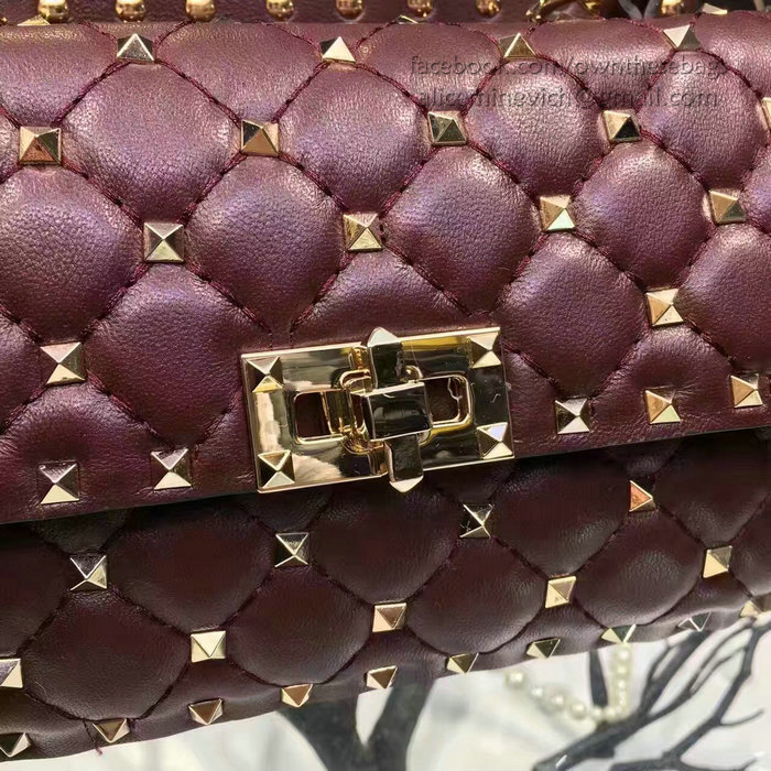 Valentino Garavani Rockstud Spike Small Bag Burgundy Lambskin V281110