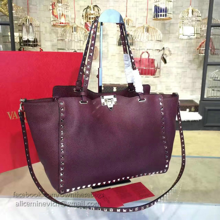 Valentino Rockstud Purple Medium Tote Bag V1125