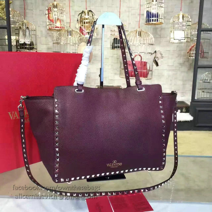 Valentino Rockstud Purple Medium Tote Bag V1125