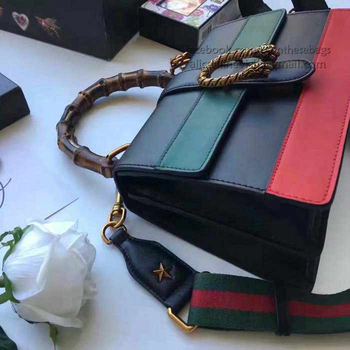 Gucci Dionysus Leather Top Handle Bag Black/Green/Red 448075