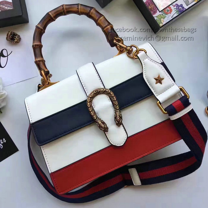 Gucci Dionysus Leather Top Handle Bag White/Blue/Red 448075