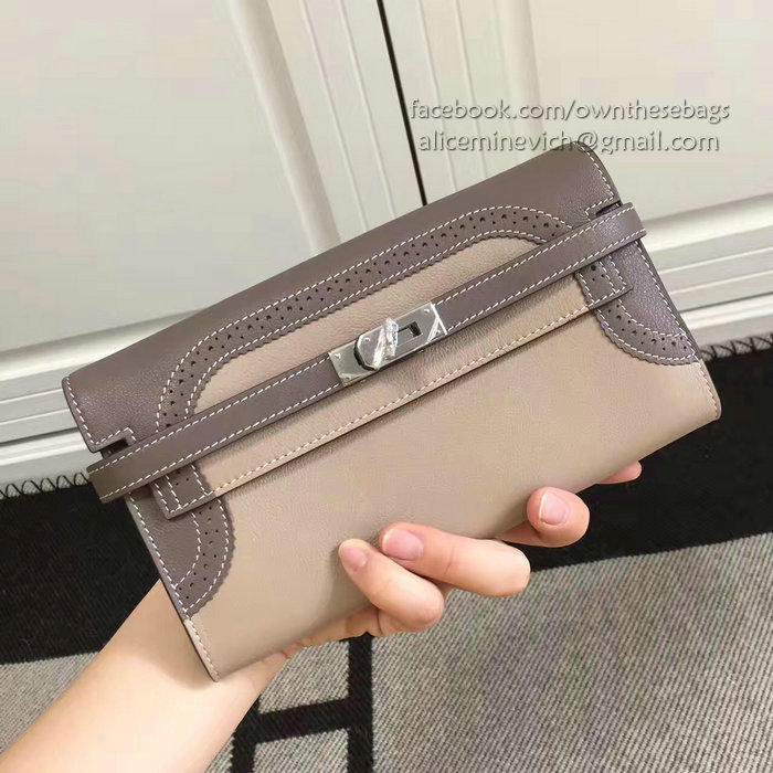 Hermes Kelly Clutch Bag in Swift Leather Light/Dark Grey HK1210