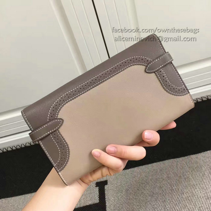 Hermes Kelly Clutch Bag in Swift Leather Light/Dark Grey HK1210