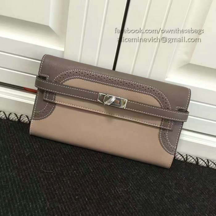 Hermes Kelly Clutch Bag in Swift Leather Light/Dark Grey HK1210