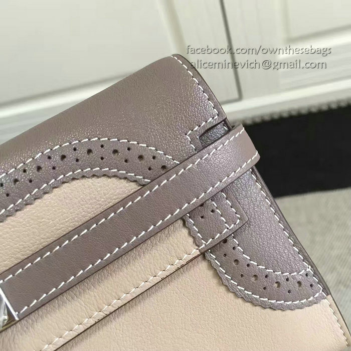 Hermes Kelly Clutch Bag in Swift Leather Light/Dark Grey HK1210