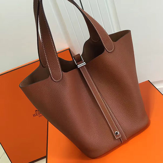 Hermes Picotin Lock 22 Tote Bag Togo Leather Brown HP1112