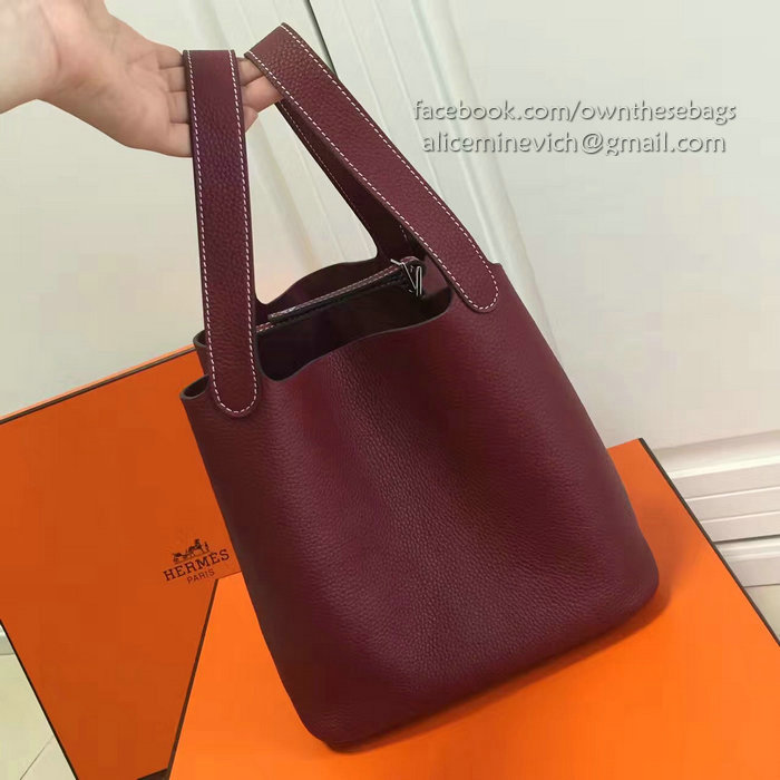 Hermes Picotin Lock 22 Tote Bag Togo Leather Burgundy HP1112