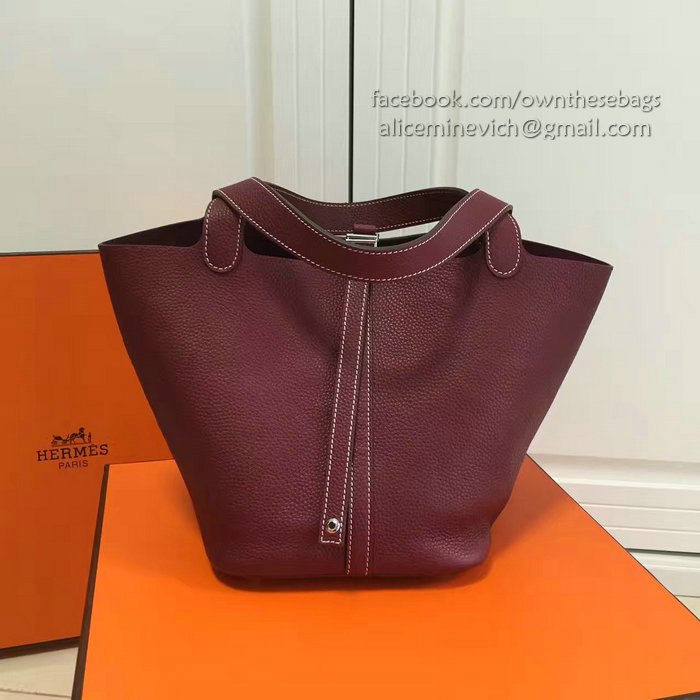 Hermes Picotin Lock 22 Tote Bag Togo Leather Burgundy HP1112