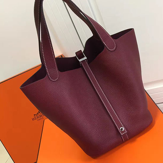 Hermes Picotin Lock 22 Tote Bag Togo Leather Burgundy HP1112