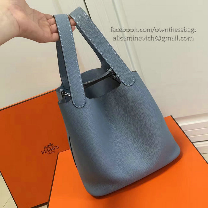 Hermes Picotin Lock 22 Tote Bag Togo Leather Light Blue HP1112