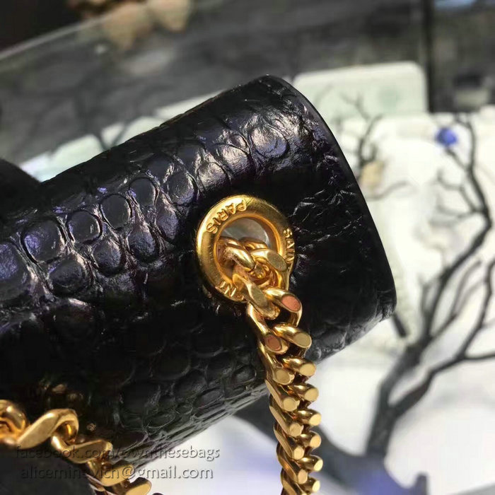 Saint Laurent Medium Kate Monogram Tassel Croco Leather Shoulder Bag Black Y121230