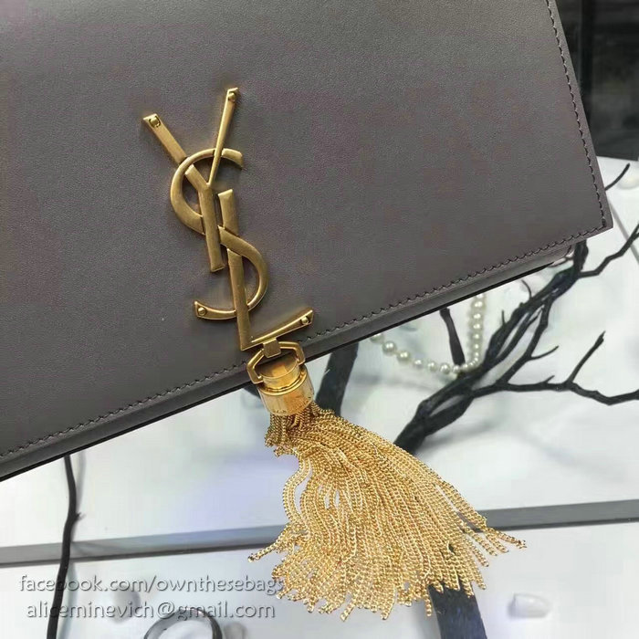 Saint Laurent Medium Kate Monogram Tassel Smooth Leather Shoulder Bag Grey Y121270