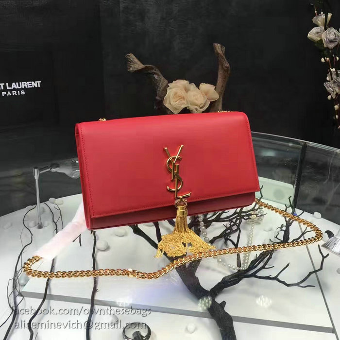 Saint Laurent Medium Kate Monogram Tassel Smooth Leather Shoulder Bag Red Y121270