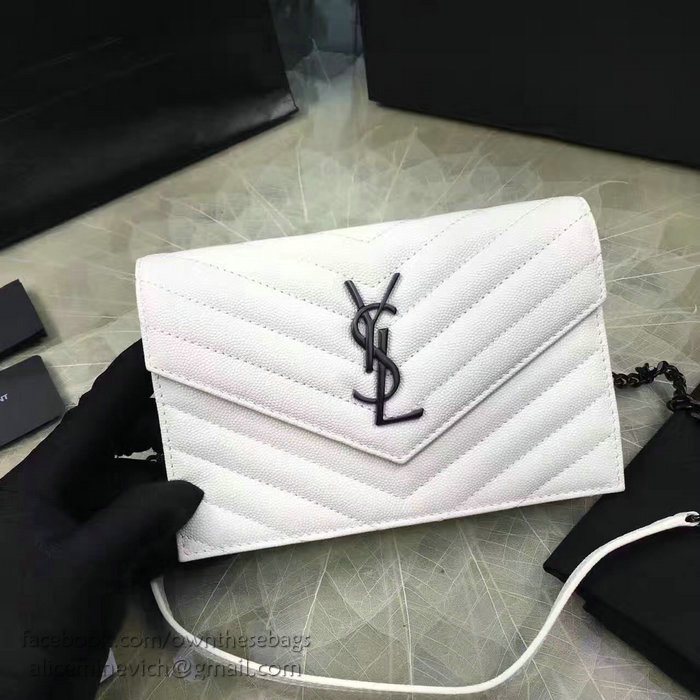 Saint Laurent Monogram Small Grained Matelasse Leather Chain Wallet White Y121280