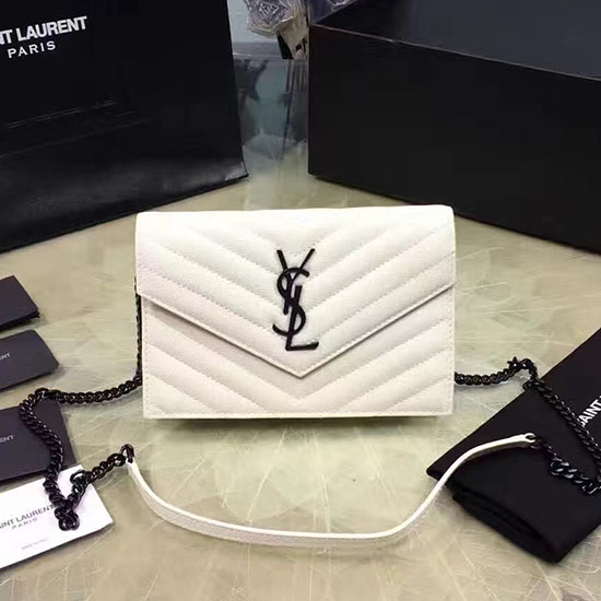 Saint Laurent Monogram Small Grained Matelasse Leather Chain Wallet White Y121280