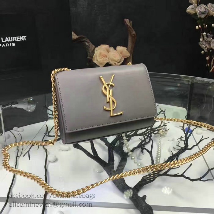 Saint Laurent Small Kate Monogram Smooth Leather Shoulder Bag Grey Y121240