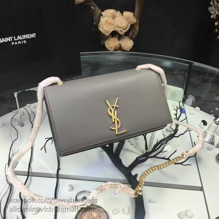 Saint Laurent Medium Kate Monogram Smooth Leather Shoulder Bag Grey Y121250