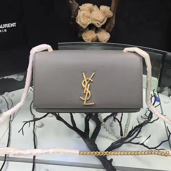 Saint Laurent Medium Kate Monogram Smooth Leather Shoulder Bag Grey Y121250