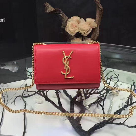 Saint Laurent Small Kate Monogram Smooth Leather Shoulder Bag Red Y121240