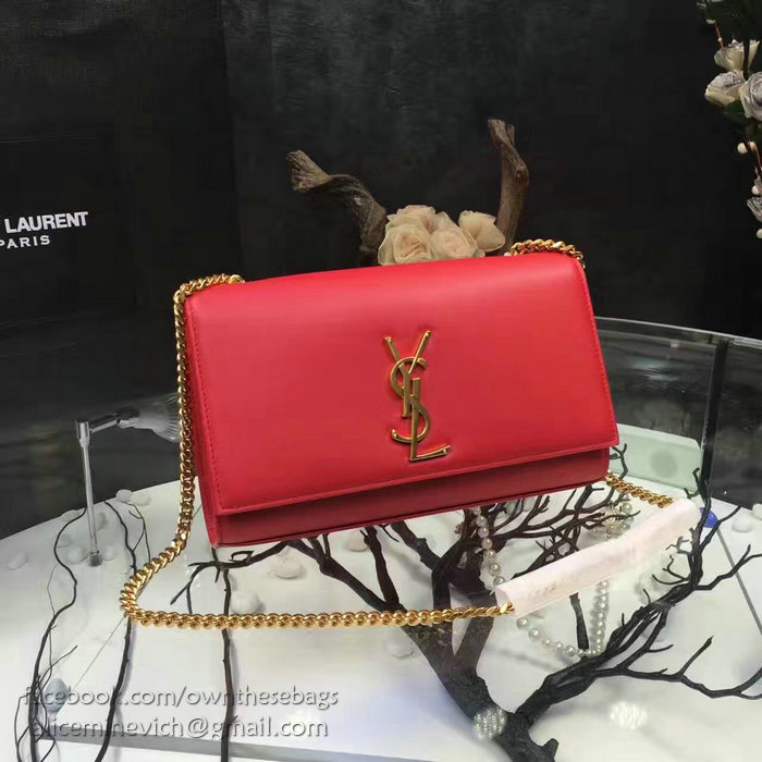 Saint Laurent Medium Kate Monogram Smooth Leather Shoulder Bag Red Y121250