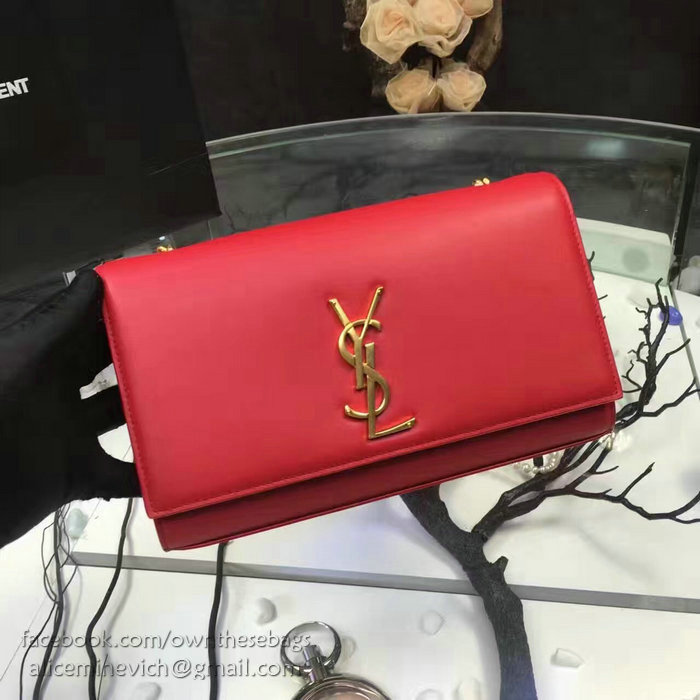 Saint Laurent Medium Kate Monogram Smooth Leather Shoulder Bag Red Y121250