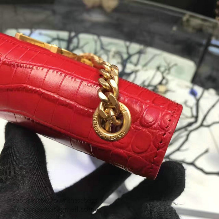 Saint Laurent Small Kate Monogram Tassel Croco Leather Shoulder Bag Red Y121220